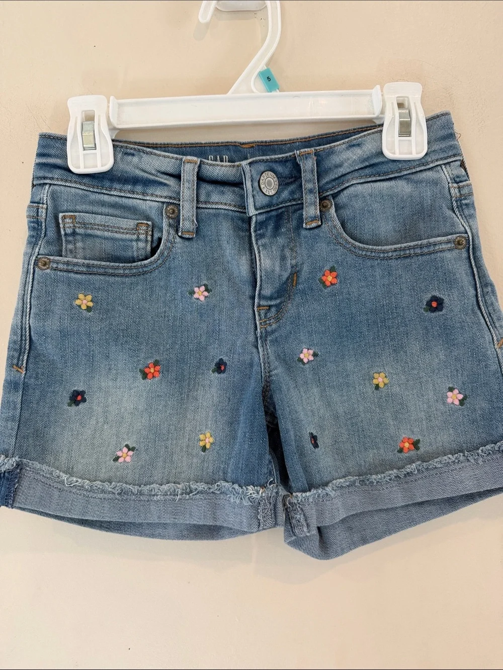 Gap Midi Girls' Blue Denim Embroidered Floral Shorts Size 8